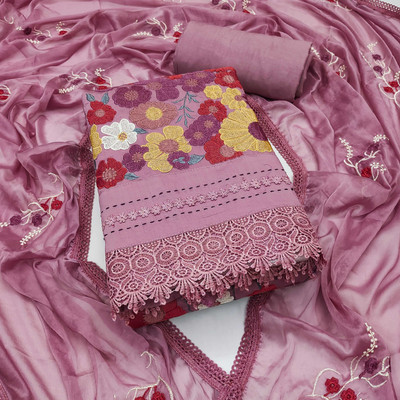 Shadow & Saining Cotton Blend Embroidered Salwar Suit Material