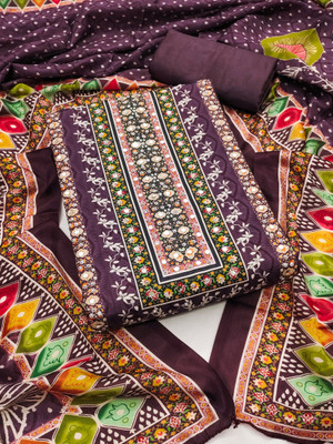 PandadiSaree Silk Blend Embellished, Printed Salwar Suit Material