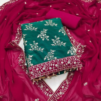 Saware Silk Blend Embroidered Salwar Suit Material