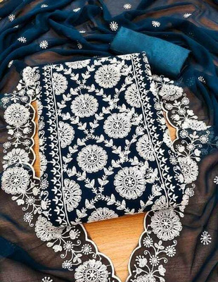 skyfiesta Georgette Embroidered Salwar Suit Material