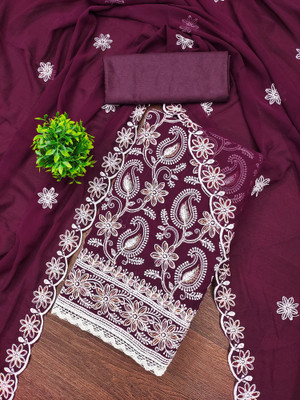 NEGRONISTAR Georgette Embroidered Salwar Suit Material