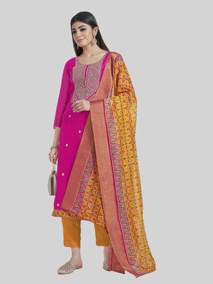 Tavas Chanderi Embroidered Salwar Suit Material