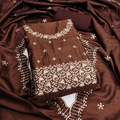 Saware Cotton Silk Embroidered Salwar Suit Material