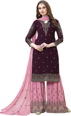 JINIMARTS Georgette Embroidered Kurta & Palazzo Material