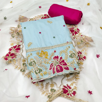 ShopGlobal Organza Embroidered Salwar Suit Material