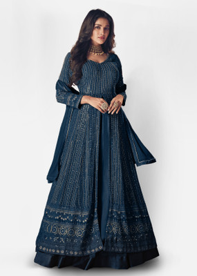 DIVINE INTERNATIONAL TRADING CO Georgette Embroidered Gown/Anarkali Kurta & Bottom Material