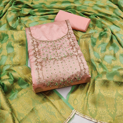 manvaa Silk Blend Embellished Salwar Suit Material