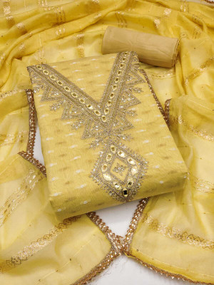 MAHAKAL TEXTILE Chanderi Embroidered Salwar Suit Material