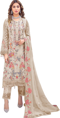 KAPANKU Georgette Embroidered Salwar Suit Material