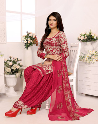 SatSpirited Crepe Printed Salwar Suit Material
