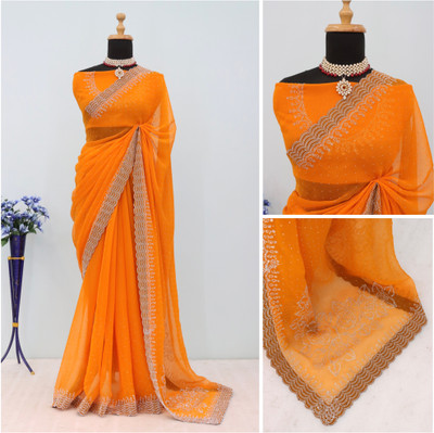 ZOYAL ENTERPRISE Self Design Bollywood Organza Saree(Orange)