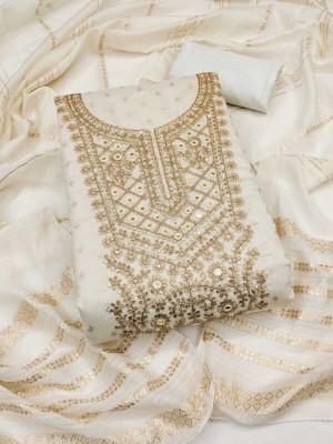 HOUSEEOFCOMMON Chanderi Embroidered Salwar Suit Material
