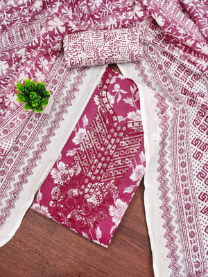 PANZORA Cotton Blend Embroidered, Floral Print Salwar Suit Material
