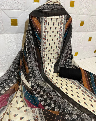 Meghdoot Textiles Pure Cotton Floral Print, Chevron/Zig Zag Salwar Suit Material
