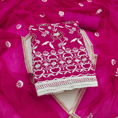 Saware Cotton Blend Embroidered Salwar Suit Material