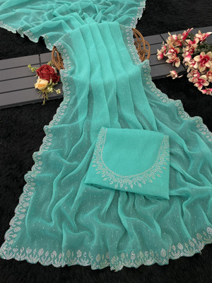 EthnicAura Organza Embellished Blouse Material