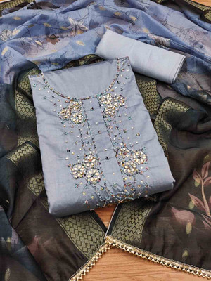 Blissta Silk Blend Embellished Salwar Suit Material
