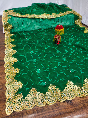 KHRITI FAB Printed Bollywood Net Saree(Green)