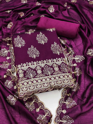 HouseOfCommon Silk Blend Embroidered Salwar Suit Material