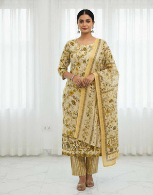 Chingaari Cotton Blend Floral Print Kurta Fabric