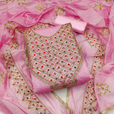 HE VAHLA Chanderi Embroidered Salwar Suit Material