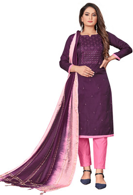 Leeza Store Silk Blend Embroidered Salwar Suit Material