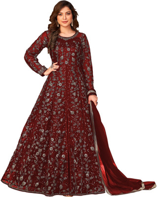 HEER FASHION Net/Lace Embroidered Gown/Anarkali Kurta & Bottom Material
