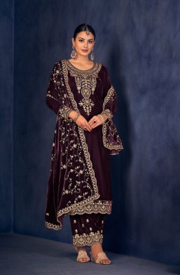 JATRIQQ Velvet Embroidered Salwar Suit Material