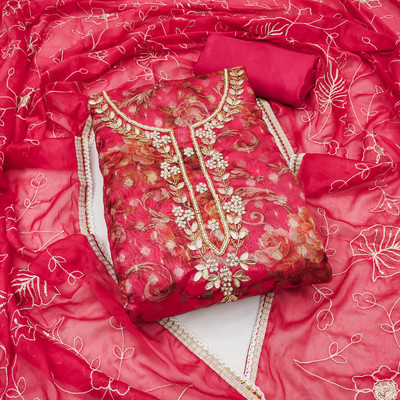 NEGRONI Organza Floral Print Salwar Suit Material