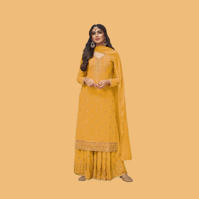 ADOLTEXTILE Georgette Embroidered Kurta & Palazzo Material