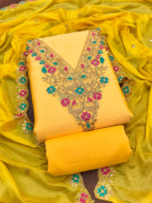 RUDRAA FAB Silk Blend Embroidered Salwar Suit Material
