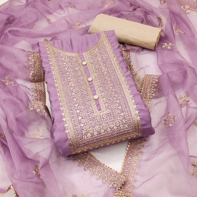 manvaa Silk Blend Embellished Salwar Suit Material