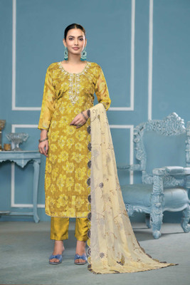 Shadow & Saining Silk Blend Embroidered Salwar Suit Material