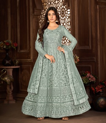 Divine Exim Net/Lace Embroidered, Embellished Gown/Anarkali Kurta & Bottom Material