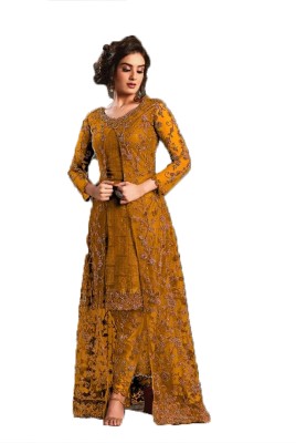 SHAFNUFAB Net/Lace Embroidered Kurta with Jacket & Bottom Material