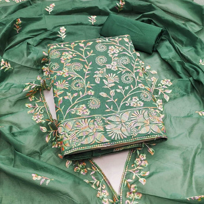 BlissFlair Cotton Blend Embroidered Kurta Fabric