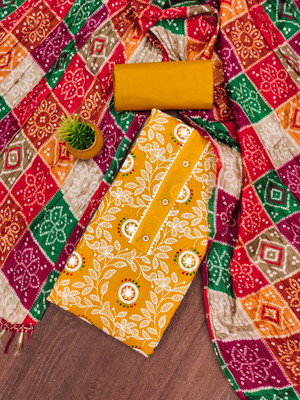 manvaa Cotton Blend Embroidered Salwar Suit Material