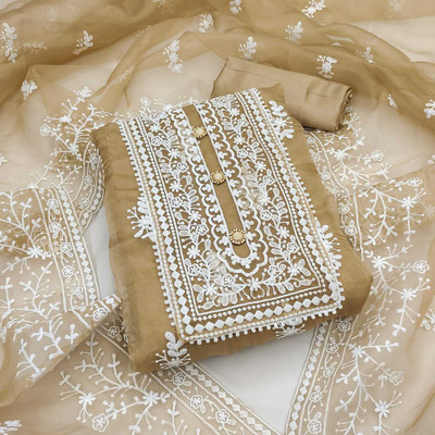 M FASHION Organza Embroidered Salwar Suit Material