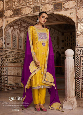 AKSHTA Pure Silk Embroidered Salwar Suit Material