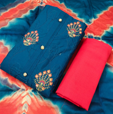S Creation Cotton Blend Dyed, Solid, Embroidered Kurta & Churidar Material