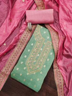 manvaa Silk Blend Embroidered Salwar Suit Material