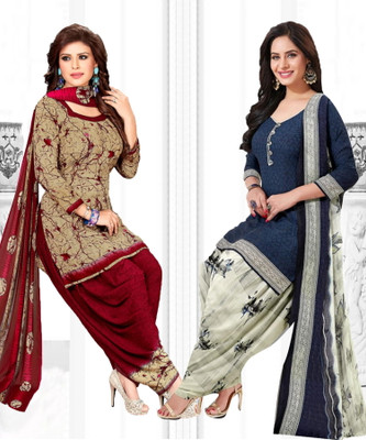Priyashi Crepe Solid, Printed, Geometric Print Salwar Suit Material