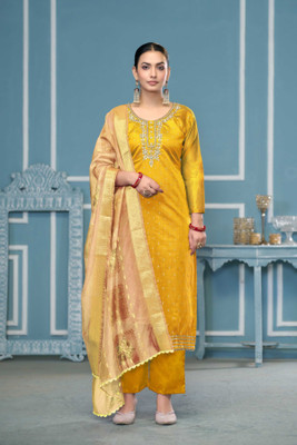 Shadow & Saining Cotton Blend Embroidered Salwar Suit Material