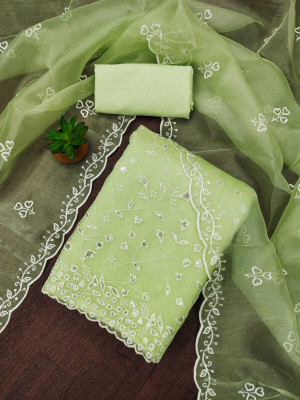 GOSWAMI CREATION Organza Embroidered Salwar and Dupatta Material