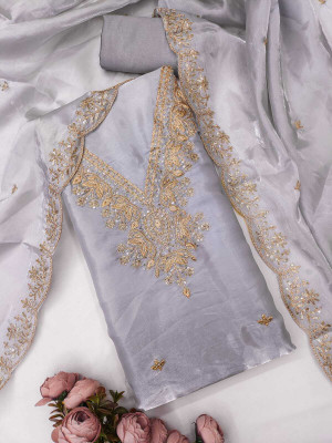 NIDHI'S FASHION Silk Blend Embroidered Salwar Suit Material