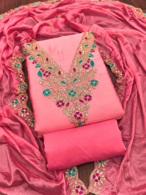 RUDRAA FAB Silk Blend Embroidered Salwar Suit Material