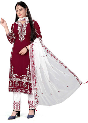 ZONFAB Georgette Embroidered Salwar Suit Material