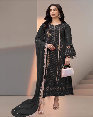 Dealbazaars Corporation Georgette Embroidered, Embellished, Self Design Salwar Suit Material