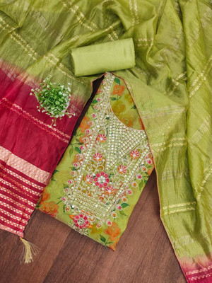 HouseOfCommon Silk Blend Embroidered, Floral Print Salwar Suit Material