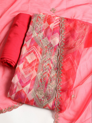 Meena Bazaar Organza Printed Salwar Suit Material